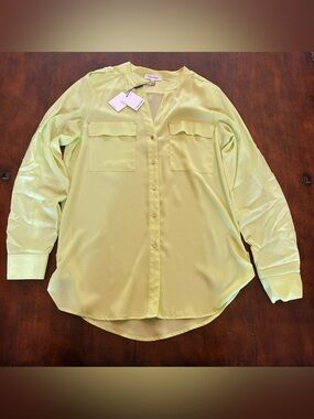 Calvin Klein Women's Lime Green/Yellow Button-Up Blouse